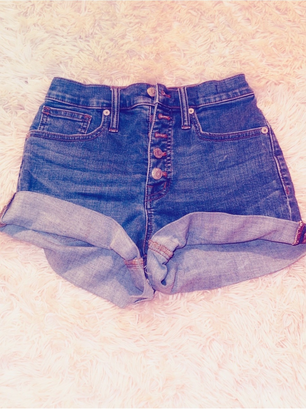 Madewell Blue Button-Fly Low-Rise Rolled Hem Denim Shorts